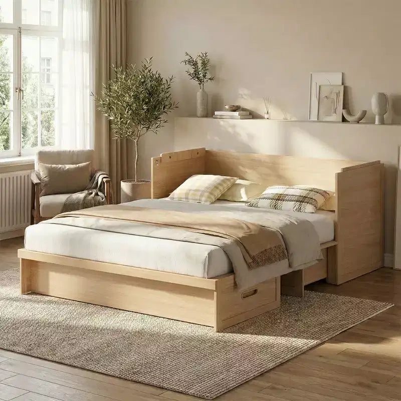 Mjkone Queen-Size-Schrankbett mit Matratze, USB-Ladeanschluss und Aufbewahrungsschubladen