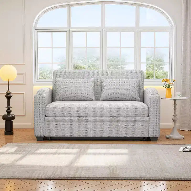 61.6 Modernes Chenille-Schlafsofa mit USB-Anschlüssen, Becherhaltern und verstellbarer Rückenlehne für Wohnzimmer, Apartment