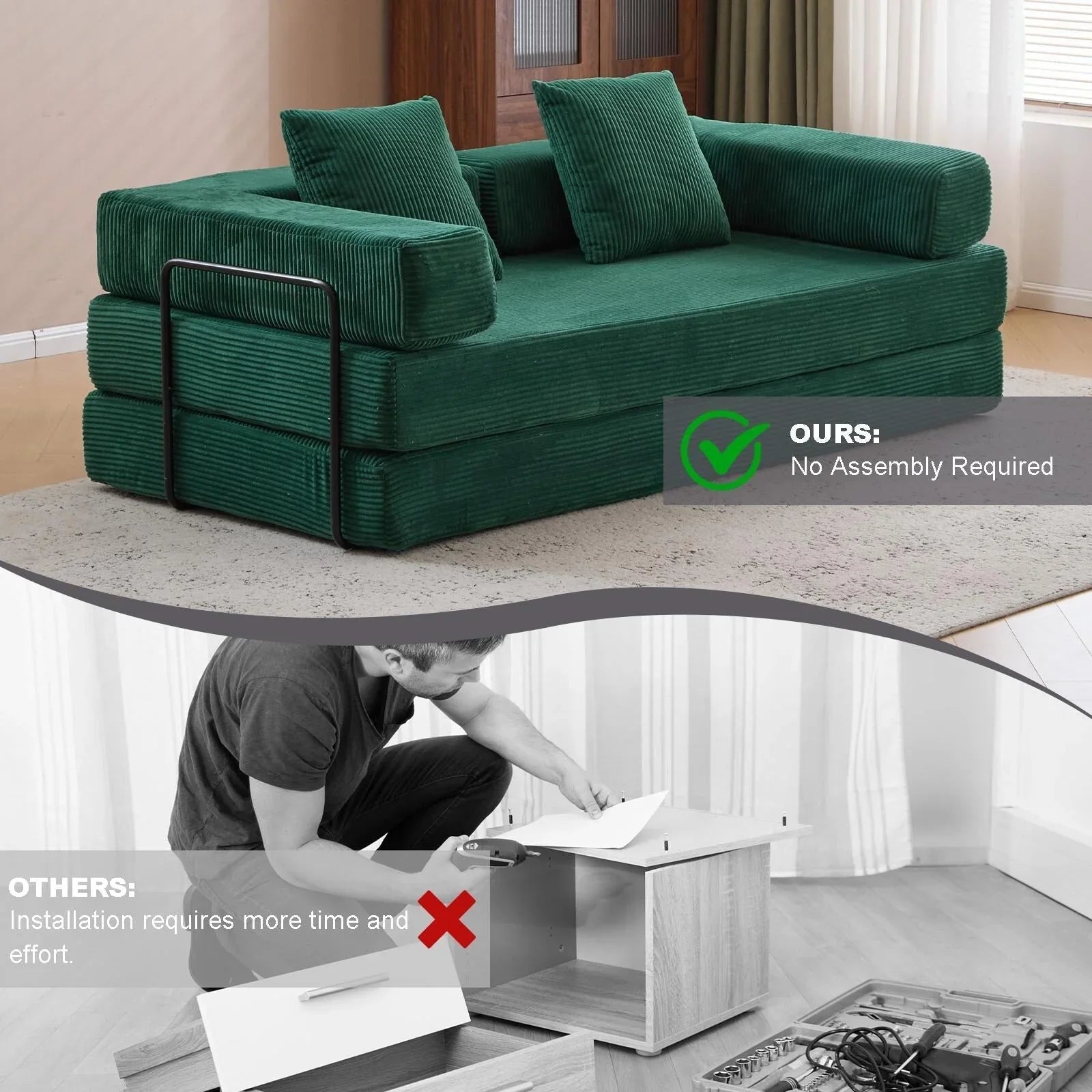 Umwandelbares Bodenschlafsofa mit Rückenkissen, Chenille-Gewebe für Wohnzimmer Schlafzimmer