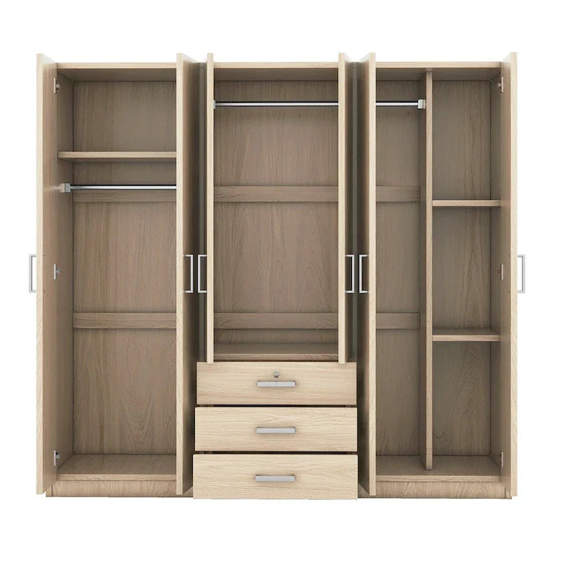 6-türiger Holz-Kleiderschrank mit 3 großen Schubladen für das Schlafzimmer