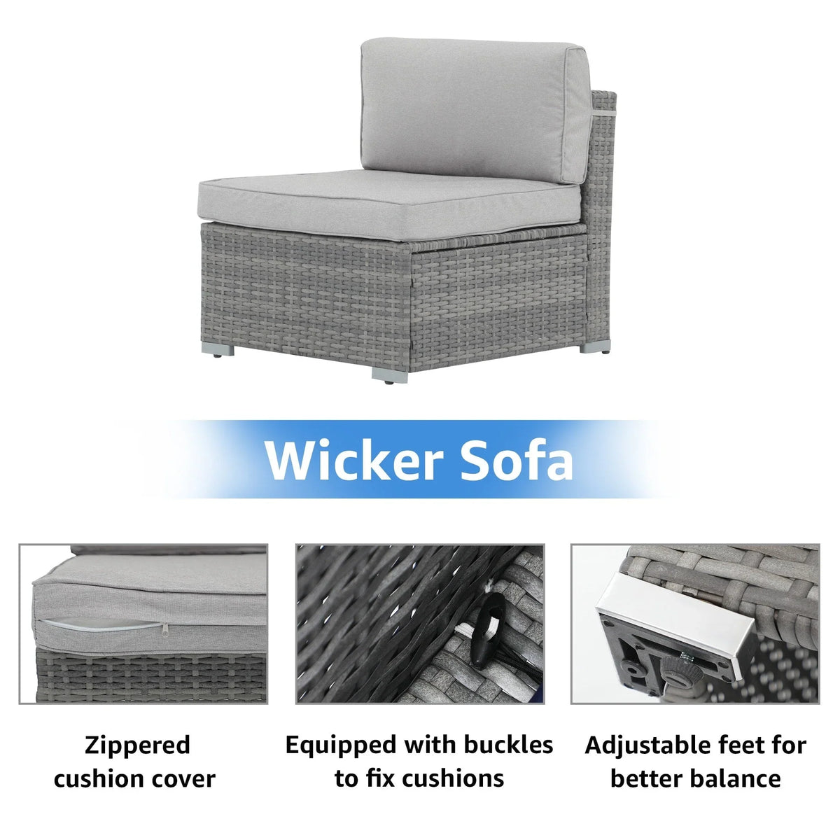 7-teiliges Outdoor-Sofa-Set aus Korbweide/Stahl mit Polstern