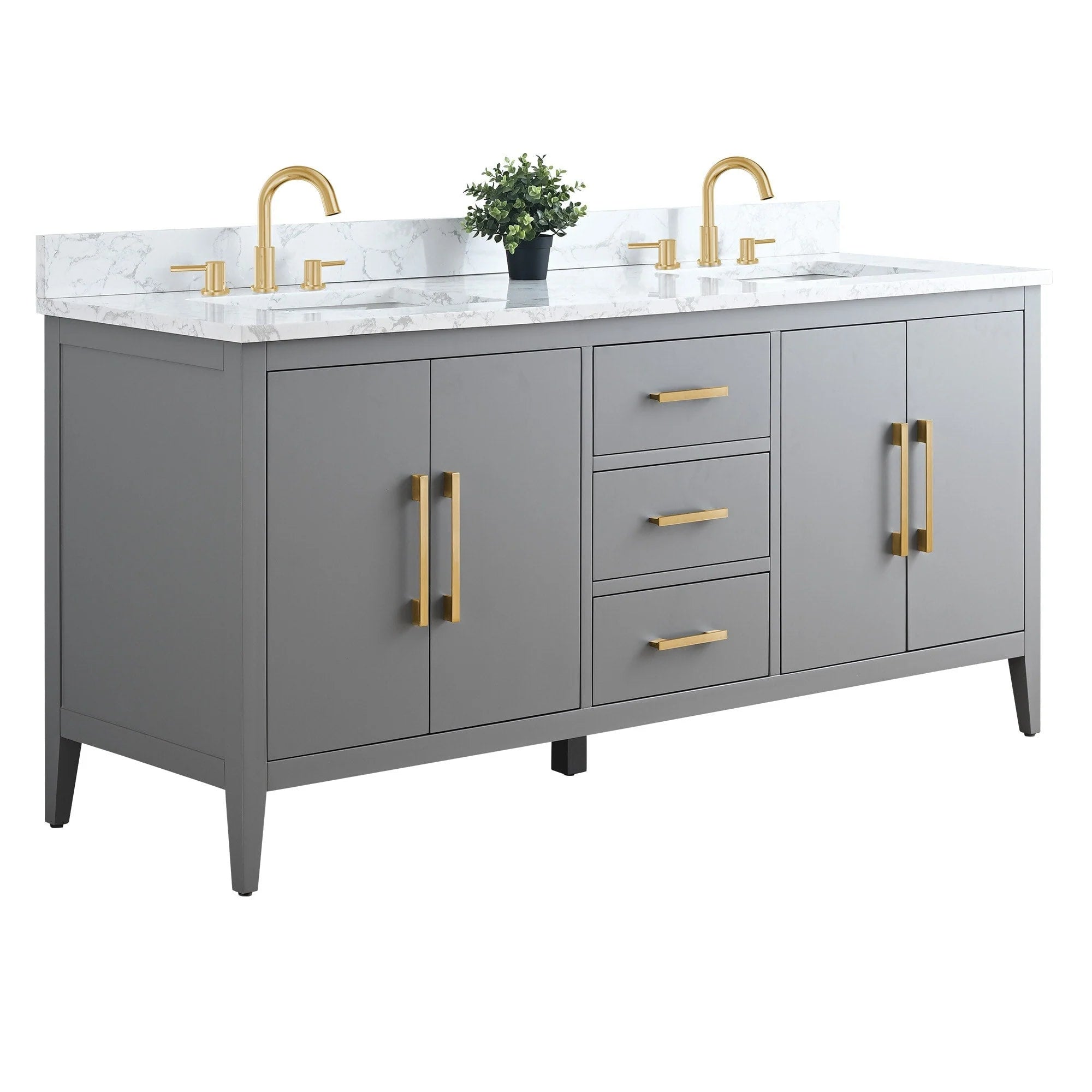 Vanity Art 72 Zoll Badezimmer-Waschtischunterschrank mit Doppelwaschbecken und Kunstmarmorplatte