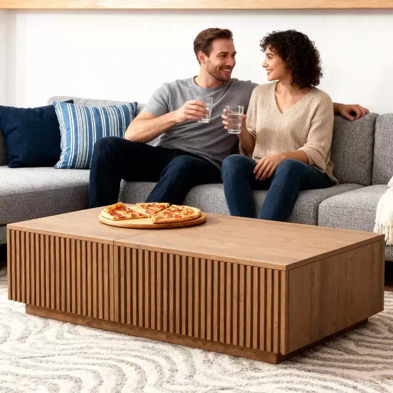 51.1 Couchtisch mit hochklappbarer Platte im Mid-Century Modern-Stil, rechteckiger Wohnzimmertisch aus Walnussholz