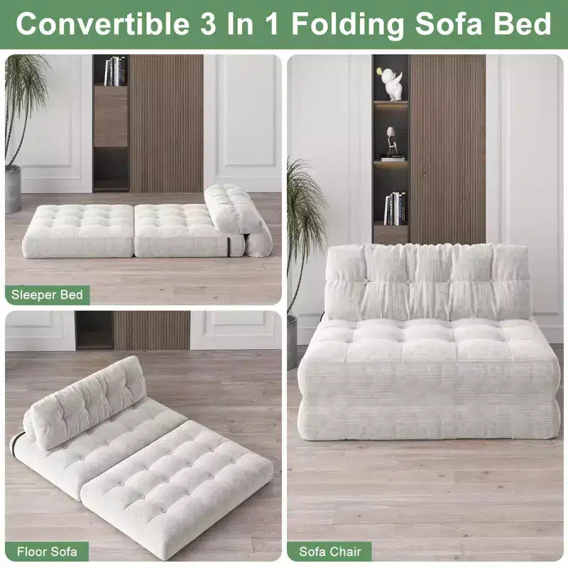 Klappbares Cord-Schlafsofa Futon, wandelbarer Bodenschlafsessel mit Kissen & Rückenlehne