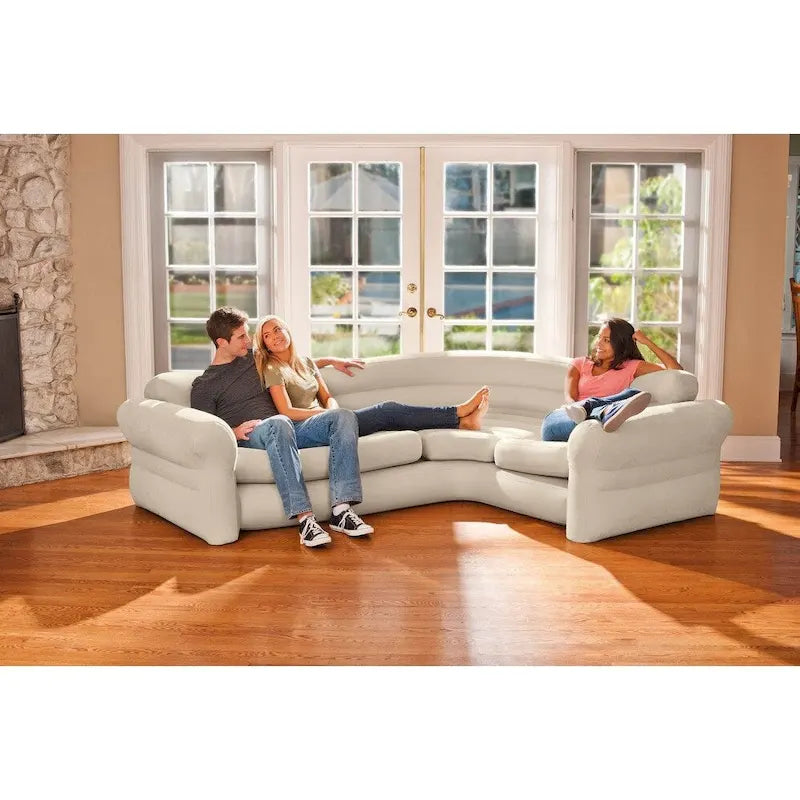 Intex Ecksofa L-förmige aufblasbare Lounge-Couch mit Getränkehaltern, Grau (2er Pack) - 26