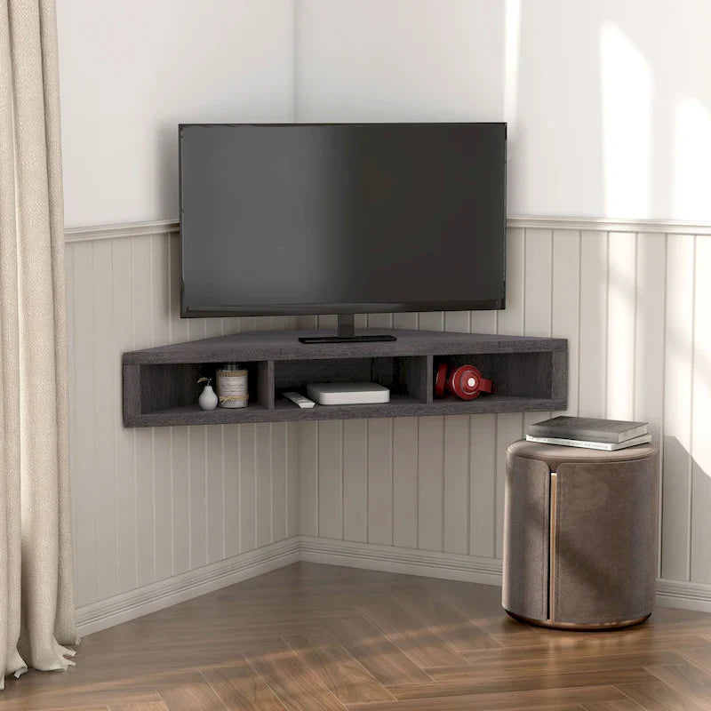 47 Eck-TV-Schrank, schwebend, 3 Ablagen, Transitional Style, platzsparende Wandmontage