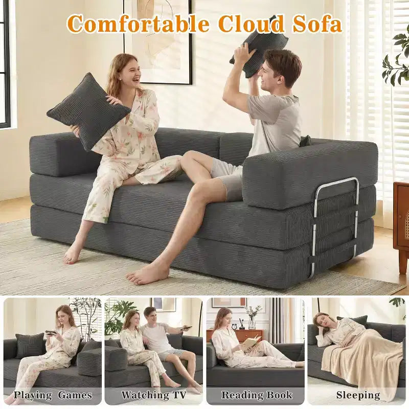 Dyonery 78 Klappsofabett, umwandelbare Kordsofa-Couch, King-Size-Bodenschläfer, 4-in-1 DIY-Kombination, modulares Sofabett, ausklappbares bequemes Sofa.