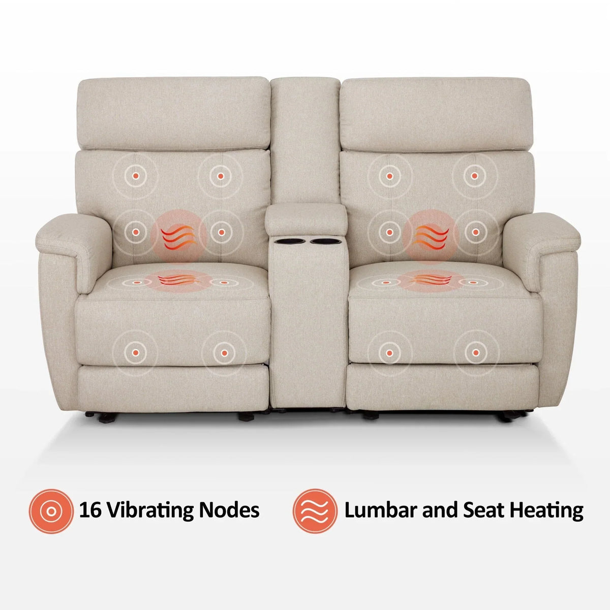 MCombo 60.2 Power Loveseat Relaxsofa mit Massage und zweifacher Heizung, verstellbarer Kopfstütze, USB- & Typ-C-Anschluss, Stoff