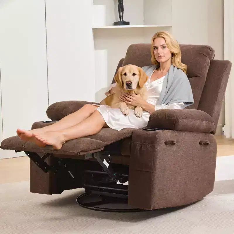 Übergroßer 360°-Dreh- und Schaukelsessel mit Massage und Heizung – Ergonomischer Loungesessel mit Getränkehaltern, Seitentaschen für Wohnzimmer, Kinderzimmer