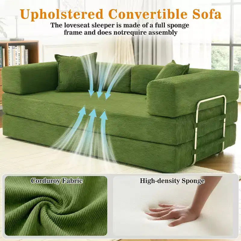 Dyonery 78 Klappsofabett, umwandelbare Kordsofa-Couch, King-Size-Bodenschläfer, 4-in-1 DIY-Kombination, modulares Sofabett, ausklappbares bequemes Sofa.