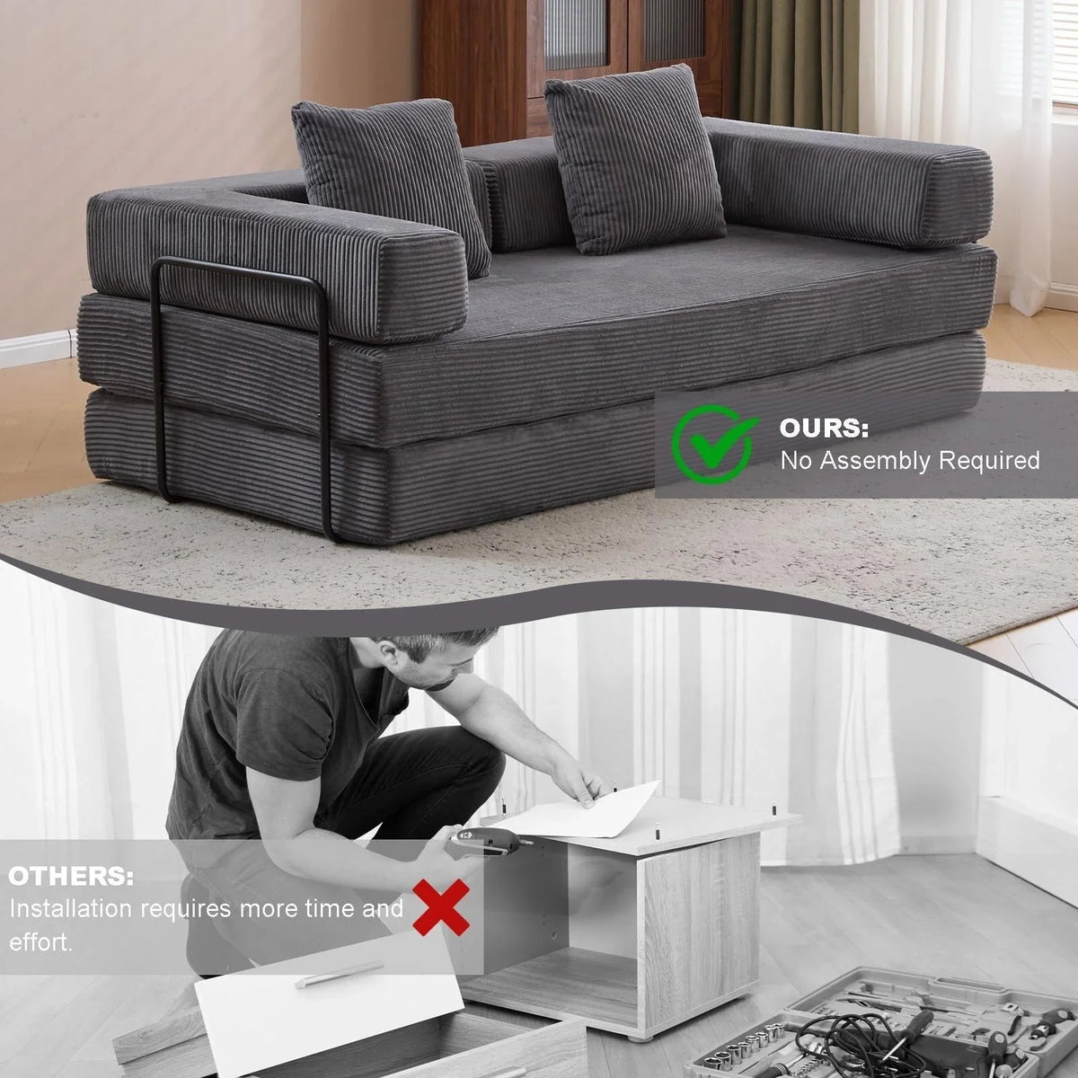 Umwandelbares Bodenschlafsofa mit Rückenkissen, Chenille-Gewebe für Wohnzimmer Schlafzimmer