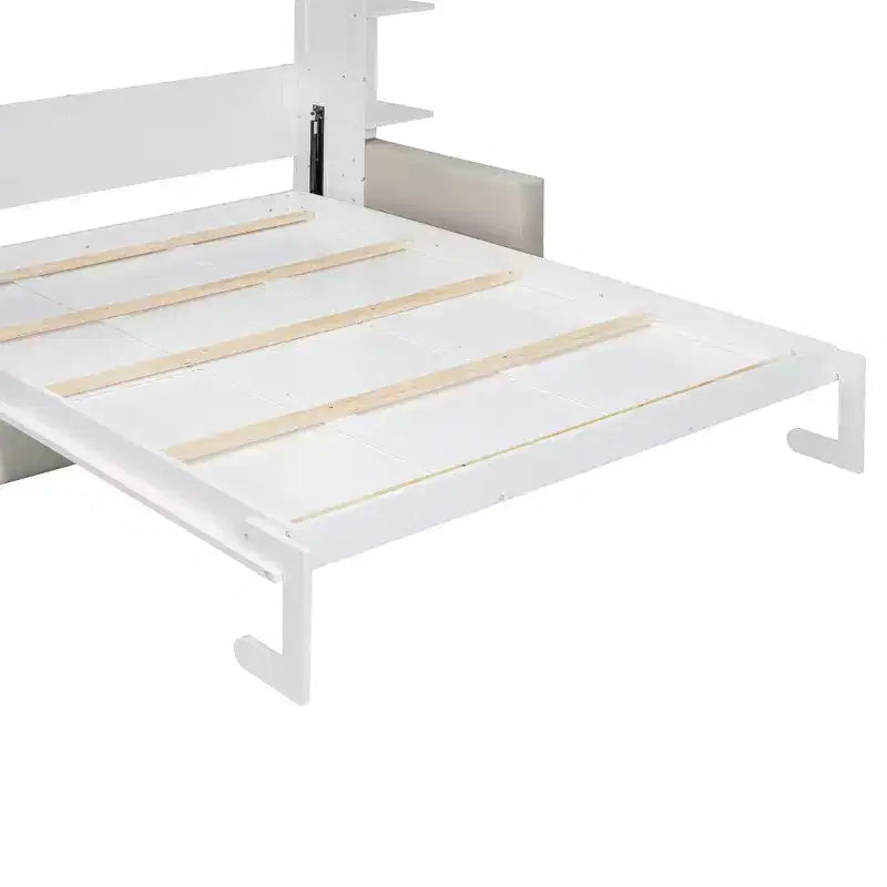 Whisen Modern Design Queen-Size Schrankbett mit Holzrahmen, Sofa und Regalen