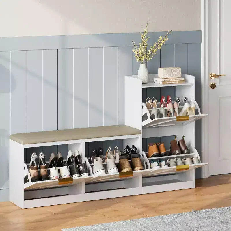 Schuhschrank mit Sitzbank & 4 Klappfächern – Schmaler Eingangsbereich-Organizer für 35–40 Paar Schuhe