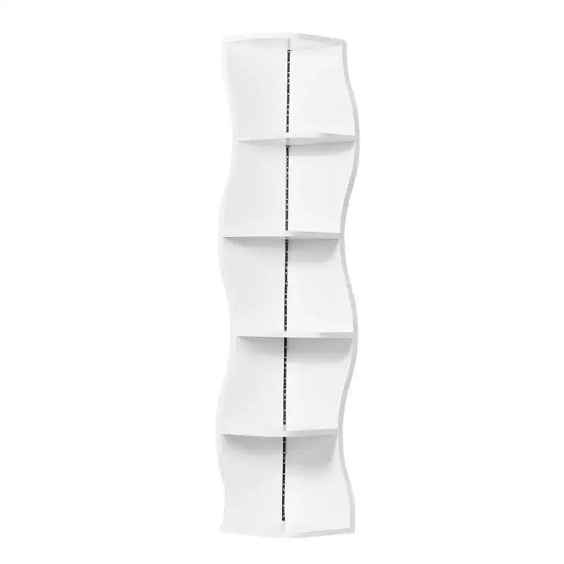 VECELO 5-stöckiges Wellen-Eckregal, hohes vertikales Ausstellungsregal für kleine Räume & Wohnzimmer, Weiß