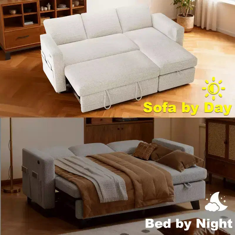 Dyonery 81 Sektional-Schlafsofa, L-förmige Ausziehcouch mit beidseitigem Stauraum, USB, verstellbare Rückenlehne