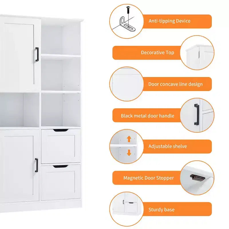 62 Zoll hoher Badezimmerschrank, freistehender Hochschrank mit Schublade & verstellbarem Regal, Vorratsschrank für Bad und Wohnzimmer