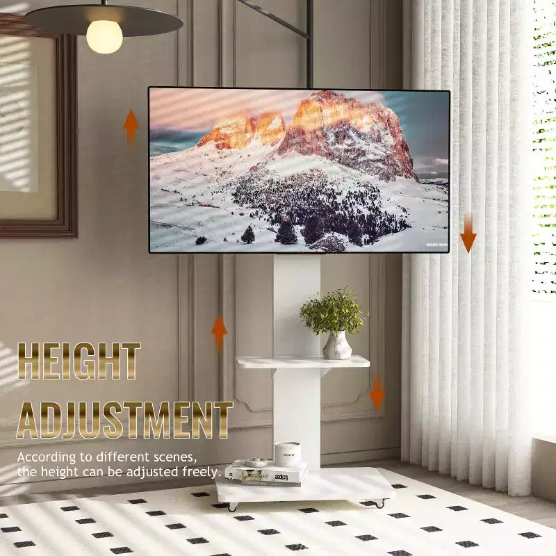 TV-Ständer für 32-75-Zoll-Fernseher, höhenverstellbarer mobiler TV-Wagen mit Schublade und Rollen für Wohnzimmer, Schlafzimmer, Büros -ModernLuxe