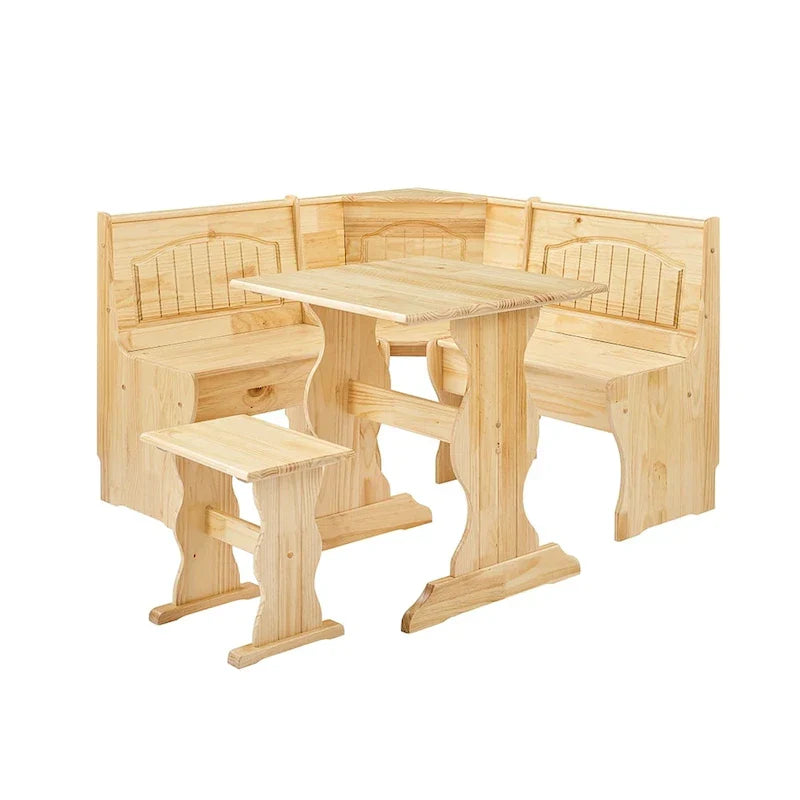 MUSEHOMEINC Essgruppe im traditionellen Stil, 3-teilig, aus massivem Holz, mit Eckbank und verstecktem Stauraum, Eckbank-Esstisch-Set