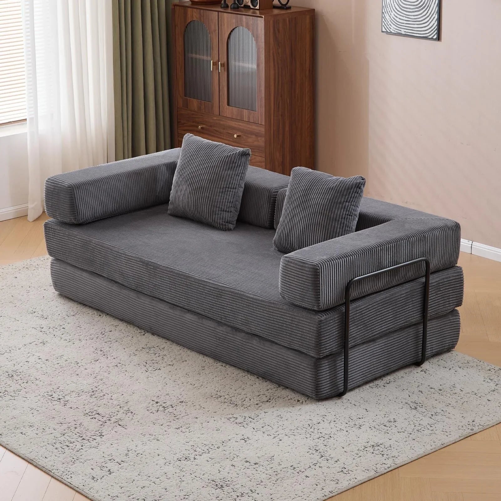 Umwandelbares Bodenschlafsofa mit Rückenkissen, Chenille-Gewebe für Wohnzimmer Schlafzimmer