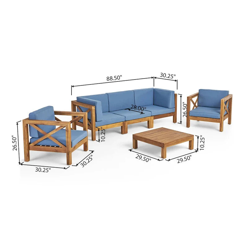 Brava 6-teiliges Loungeset aus Akazienholz von Christopher Knight Home für den Außenbereich