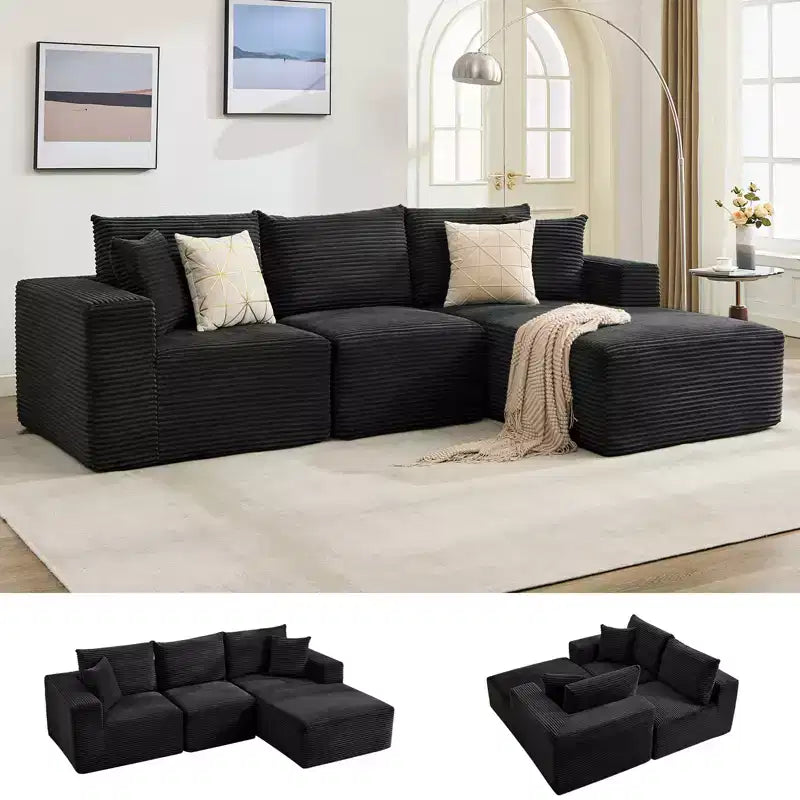 108 Modernes Sofa, 3-Sitzer Polster Ecksofa mit Kissen, Tiefes Sofa, Keine Montage Erforderlich