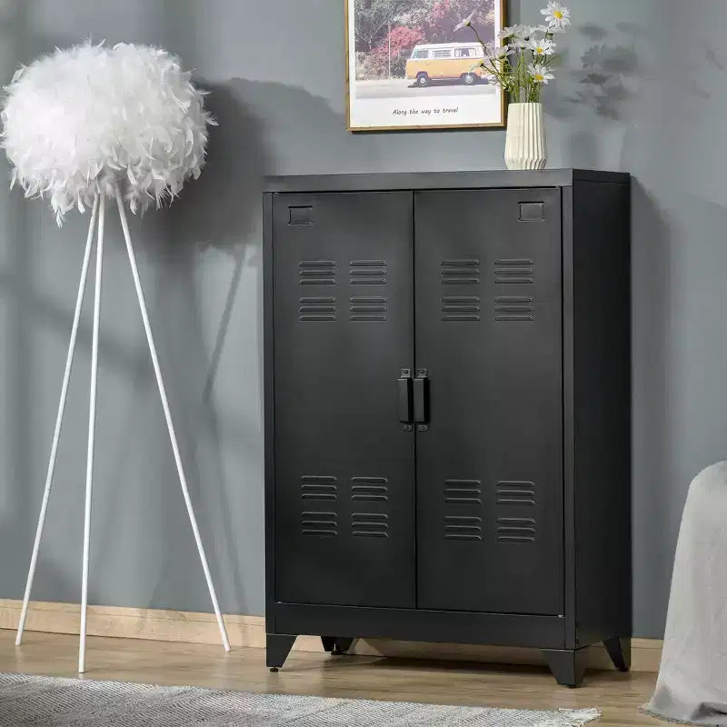 HOMCOM Industrieschrank aus Stahl, Metall-Aufbewahrungsschrank mit 2 höhenverstellbaren Einlegeböden für Wohnzimmer oder Home Office