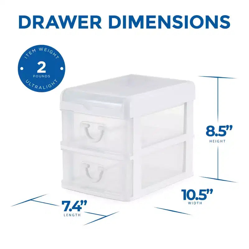 Gracious Living Klarer Mini-Schreibtisch- und Büro-Organizer mit 2 Schubladen und aufklappbarem Deckel zur Aufbewahrung von Kosmetika, Kunst-, Bastel- und Schreibwaren