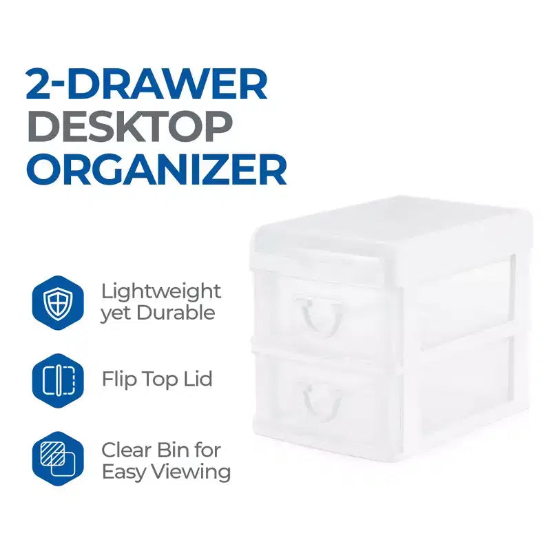 Gracious Living Klarer Mini-Schreibtisch- und Büro-Organizer mit 2 Schubladen und aufklappbarem Deckel zur Aufbewahrung von Kosmetika, Kunst-, Bastel- und Schreibwaren