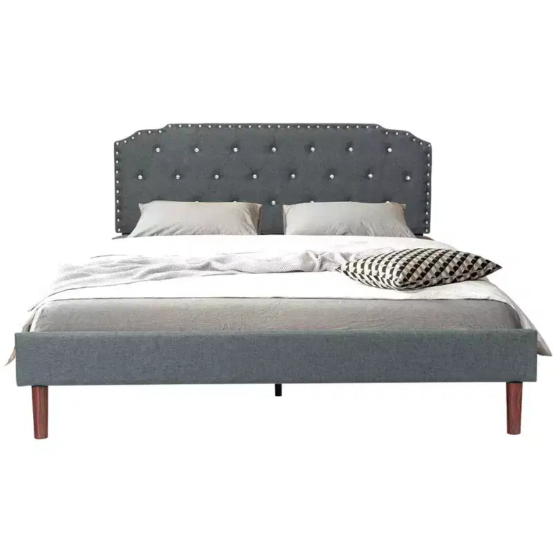 Costway Upholstered Bed Frame Adjustable Diamond Button Headboard Easy Assembly