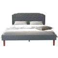 Costway Upholstered Bed Frame Adjustable Diamond Button Headboard Easy Assembly