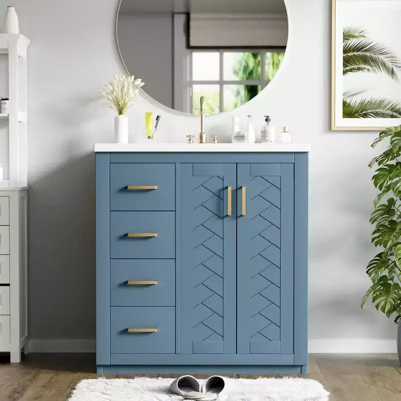 30 Zoll Einzelwaschtisch-Badschrank mit Unterschrank und 3 Schubladen – Schwarz / Blau / Grün / Indigo / Weiß