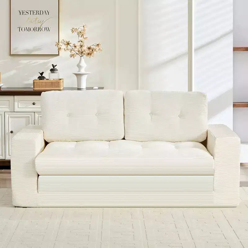 Mjkone 71" 2-in-1 Schlafsofa, umwandelbar, gerippter Stoff, klappbares Zweisitzer-Schlafsofa mit geknöpften Polstern, platzsparend