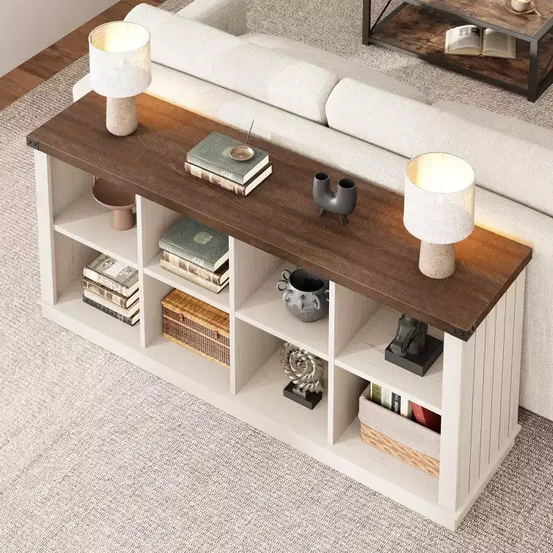 8 Würfelregal, Bücherregal im Landhausstil, 157,5 cm langes Holzregal für den Eingangsbereich, langes, niedriges Bücherregal für das Wohnzimmer