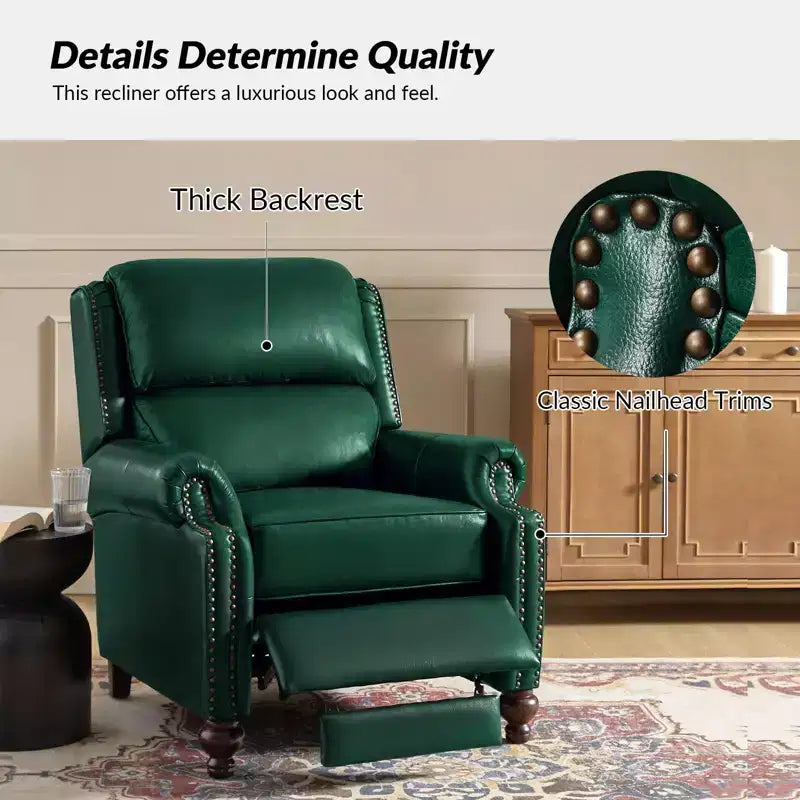 2er-Set Elisabete Modern Wingback Echtleder-Liegesessel mit Vintage-Nagelkopfleiste für Wohn- und Schlafzimmer | ART OF LIVING DESIGNS