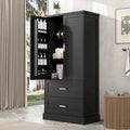 Hoher Badezimmerschrank, Schrank mit zwei Türen und Schubladen, verstellbarem Regal, MDF-Platte