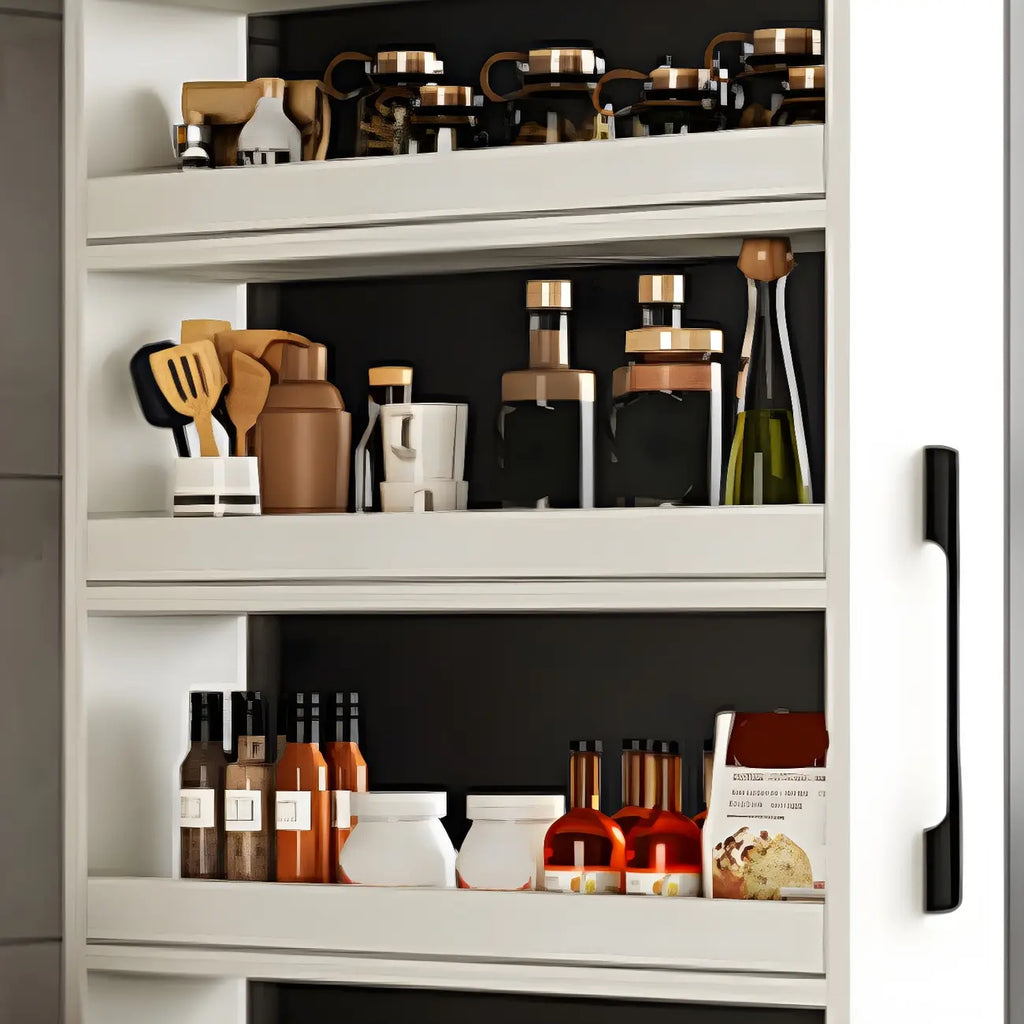Modernes Holz-Buffet mit offenen Regalen und Rollen