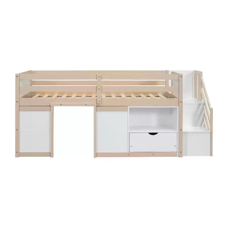 94.6L x 42.3B Massivholz-Hochbett in Twin-Größe mit Treppe, Schublade und Regal, modernes und klares Design