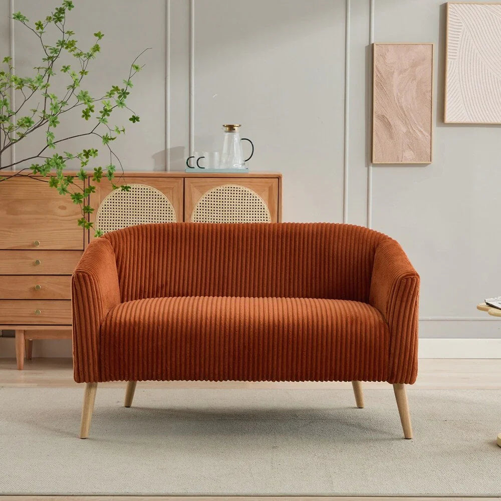 Zweisitzer-Sofa, bezogen mit Cordstoff, mit Walnussholzbeinen