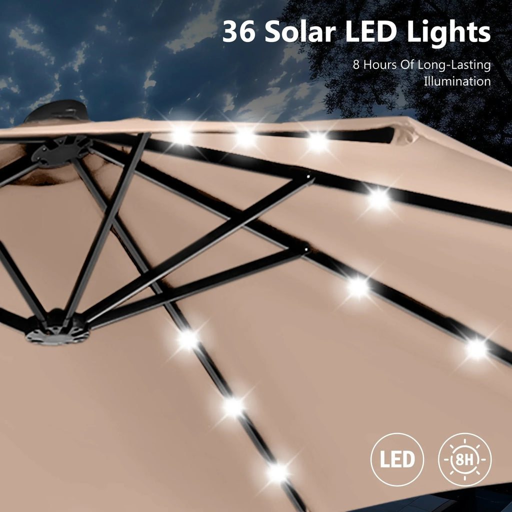 MAISON ARTS 4,5 m rechteckiger Kurbel-Doppelseiten-Sonnenschirm für den Außenbereich, solarbetriebener LED-Terrassenschirm mit Sockel
