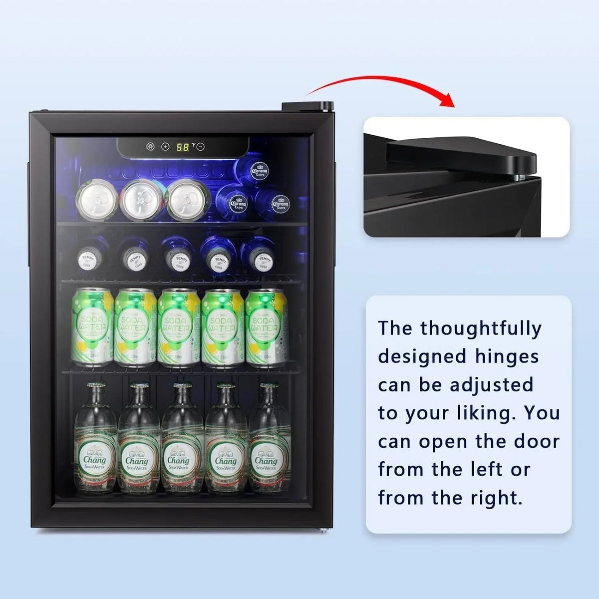Mini Kühlschrank-100-Dosen-Getränkekühlschrank, Weinkühler, klare Glastür, kleines Getränk Touchscreen - 2.6 Cu. Ft.