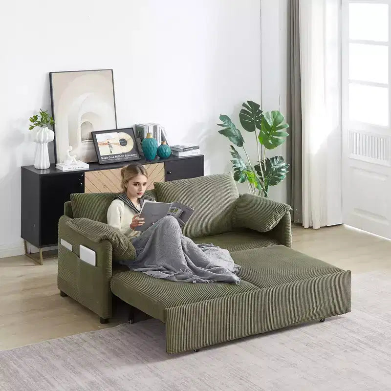 64.5 3-in-1 Schlafsofa aus Kord mit Ausziehbett