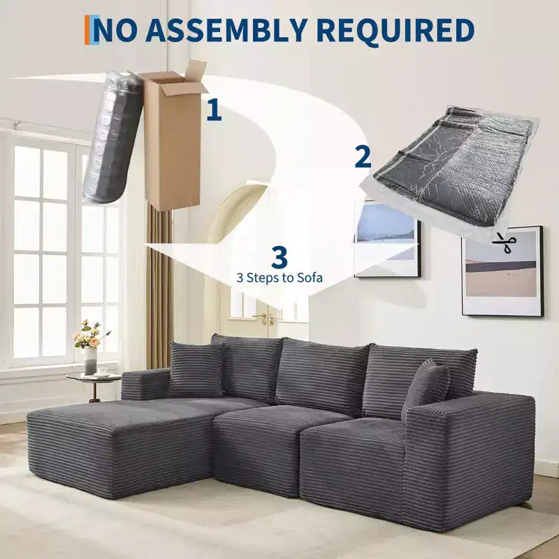 108 Modernes Sofa, 3-Sitzer Polster Ecksofa mit Kissen, Tiefes Sofa, Keine Montage Erforderlich