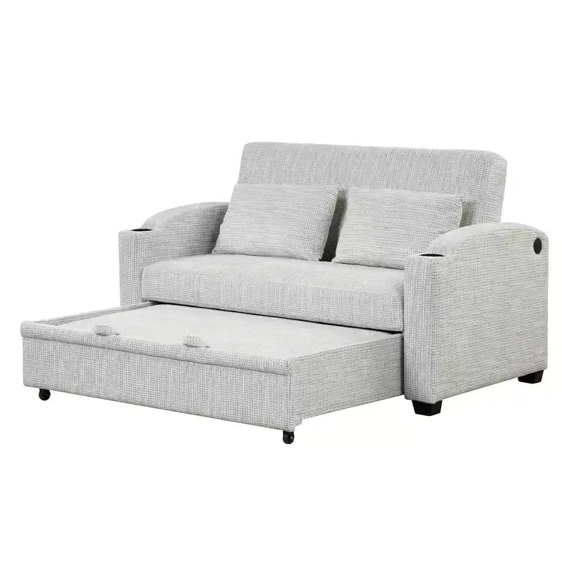 61.6 Modernes Chenille-Schlafsofa mit USB-Anschlüssen, Becherhaltern und verstellbarer Rückenlehne für Wohnzimmer, Apartment