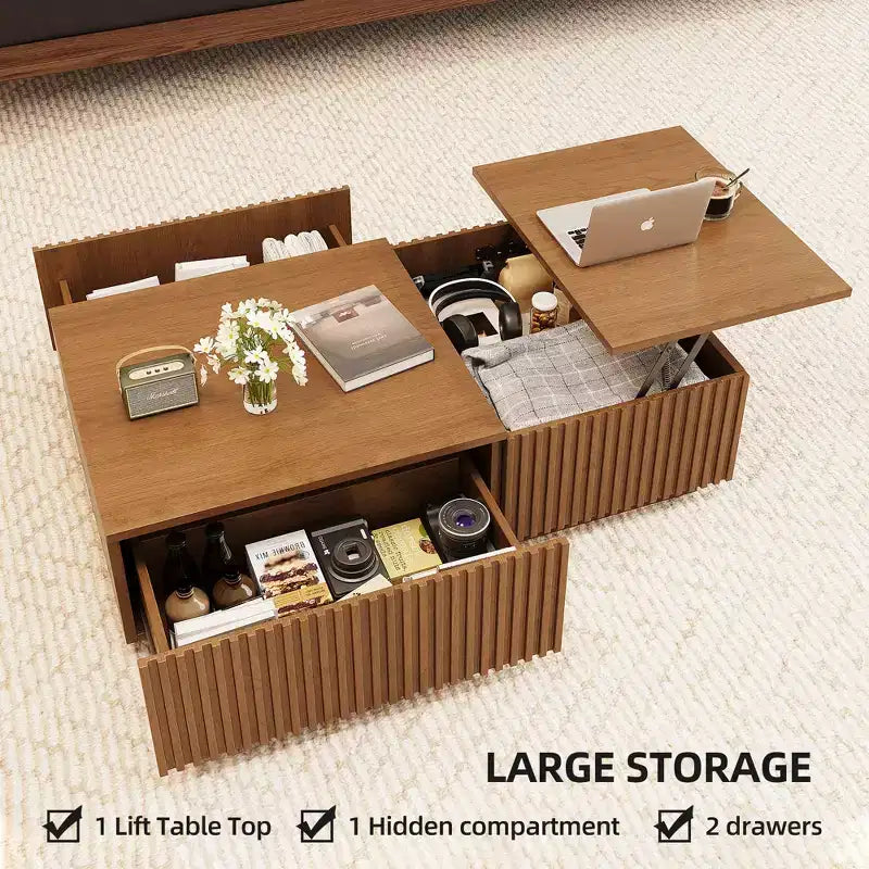 51.1 Couchtisch mit hochklappbarer Platte im Mid-Century Modern-Stil, rechteckiger Wohnzimmertisch aus Walnussholz