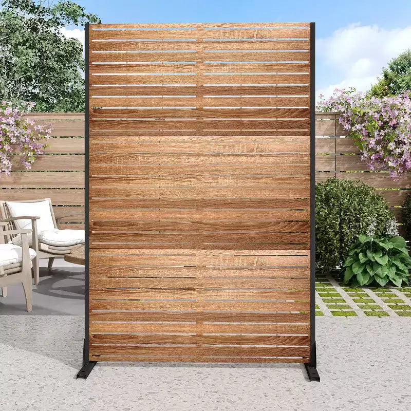 MAYEERTY 72 Zoll Raumteiler mit verzinktem Rahmen Holzmaserung Sichtschutz Gartenbegrenzung Terrasse Beige