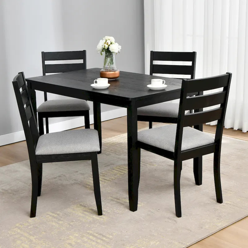5-teiliges Esszimmerset aus Massivholz 47L (1 Tisch + 4 Stühle mit Sprossenrückenlehne)