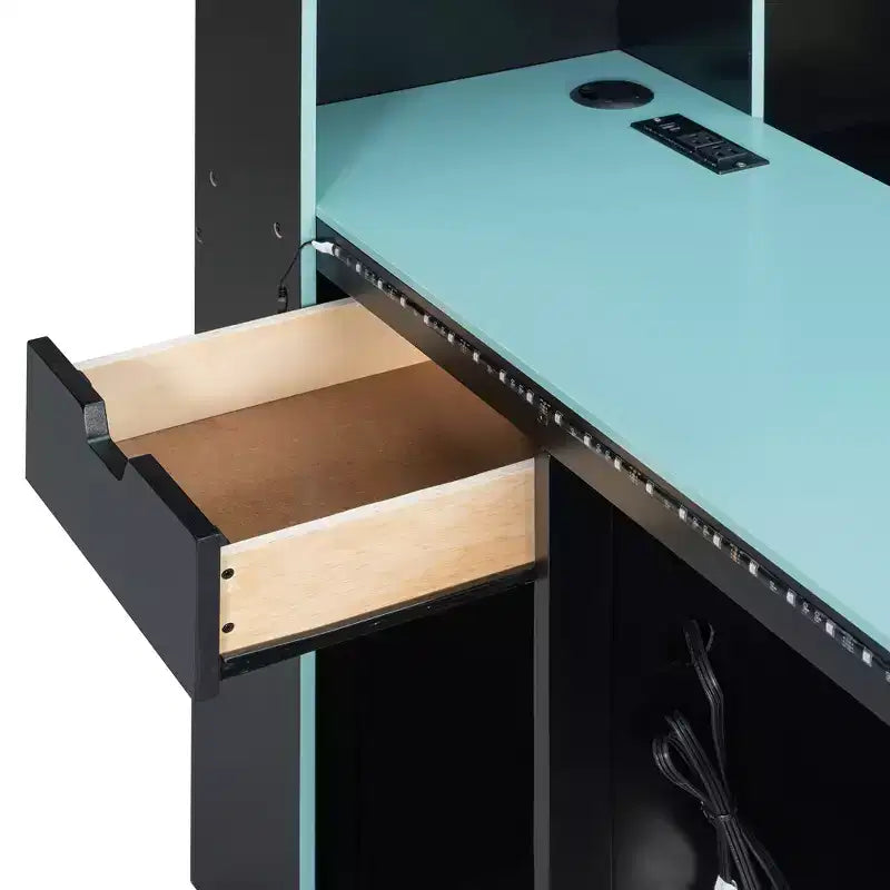 Gamer Hub Tagesbett mit Schreibtisch, RGB-Beleuchtung, Ladestation, Schubladen und Bücherregal-Kopfteil
