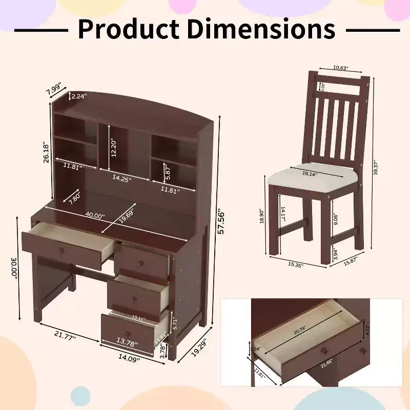 Okak Moderner Home-Office-Computertisch aus Holz mit Desktop/Stuhl & Regal, Jugend-Schüler-Schreibtisch mit Stauraum zum Lernen, Büro
