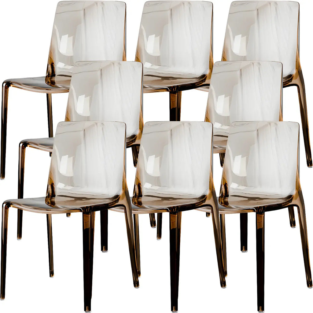 Bernsteinfarbener, armloser Esszimmerstuhl mit niedriger Rückenlehne aus Acryl