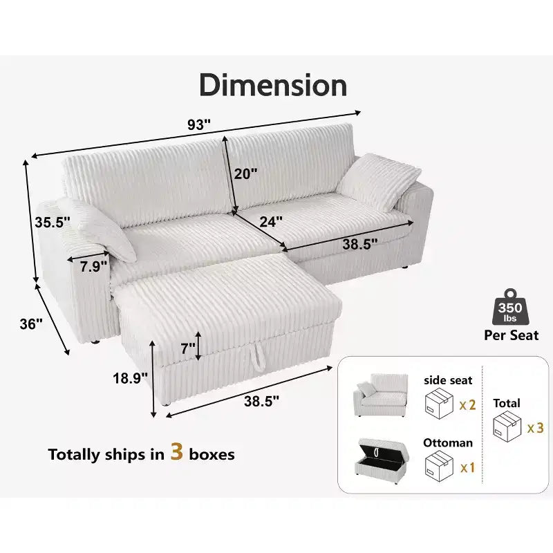 Dyonery Modulares Cord-Ecksofa mit waschbaren Bezügen